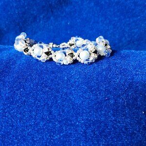 Chic Blue Flux Pearl Statement Bracelet with Silver Accents